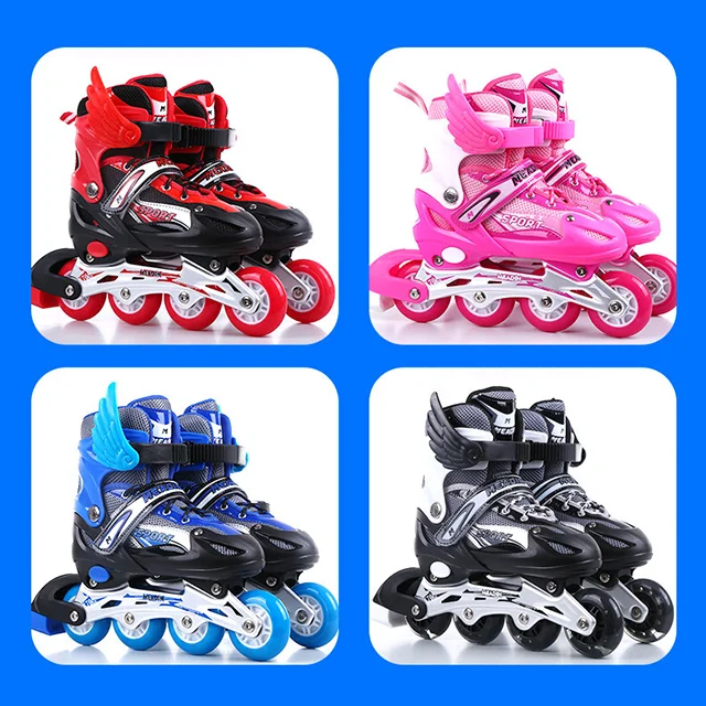 Children skates beginner adjustable PVC wheels green pink red color inline roller skates shoes