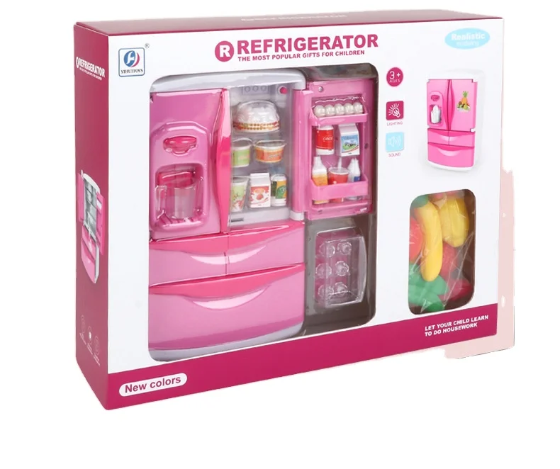 Eternal Kitchen Toy Set Dress Up  Mini Simulation Pink Refrigerator With Light Up And Music Plastic Set Kids Play Kitchen Toys