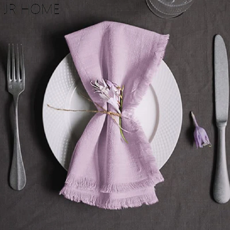 Ready to ship wedding party banquet date restaurant fringed cotton linen napkins
