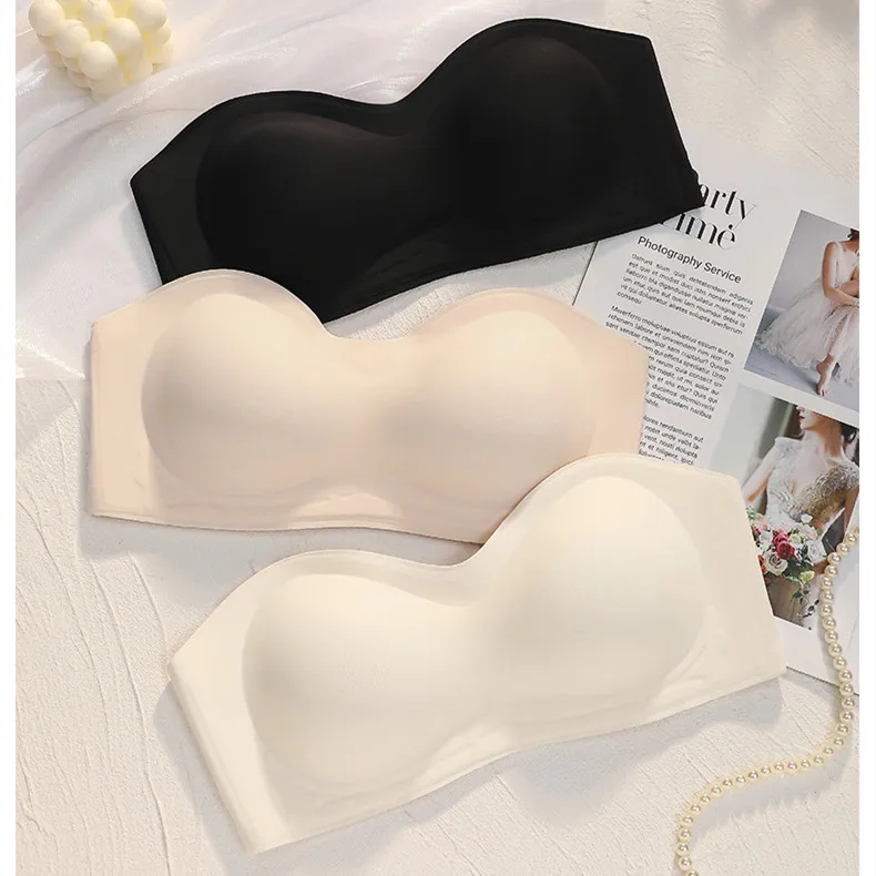 Wholesale Women Solid Invisible Wire free Seamless Traceless Anti sliding Strapless Bra