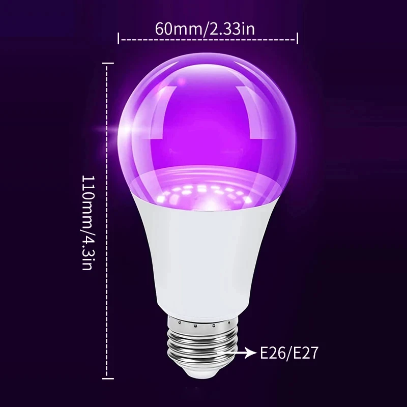 Factory UV Blacklight Bulb Lamp E27 B22 A60 9W LED Ultraviolet Bulb Light