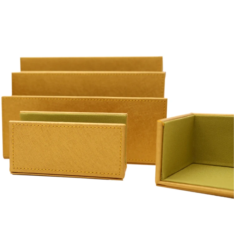 luxury gold branded leather pen stand business card desk organizer tray office accessories