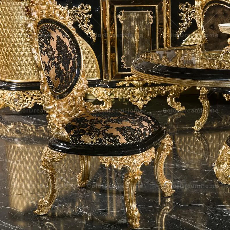 High Quality Dining Room Chairs Royal Wooden Chairs For Dining Table Luxury Black Gold Dining Chair