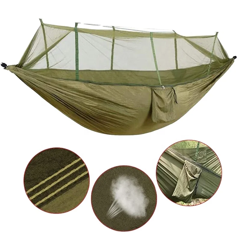 2 Person Camping Garden Hammock With Mosquito Net Outdoor Furniture Bed Strength Parachute Fabric Sleep Swing Portable Hanging