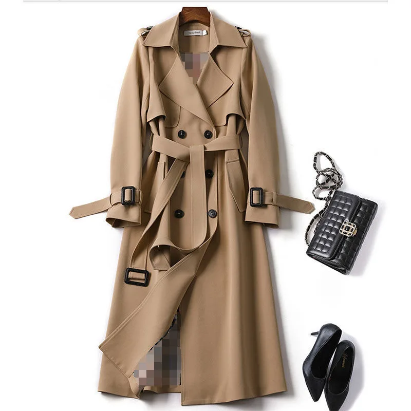 New Spring Autumn Korean Popular British Over-the-knee Overcoat  Mid-length Trench Coat For Women