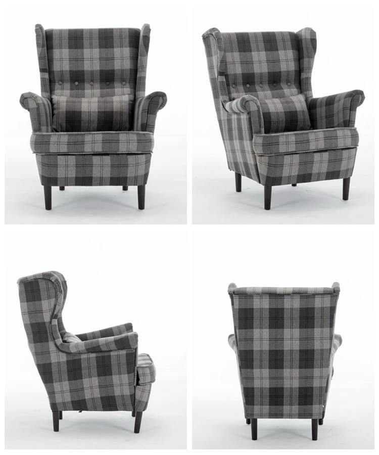 Быстрая доставка, французское стильное современное клетчатое кресло с высокой спинкой, Роскошное кресло с крыльями для гостиной