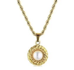 2021 Trendy Bohemian Jewelry Statement Jewelry Silver Gold Twisted Rope Chain Round Fresh Water Pearl Necklace 18K Gold Plated