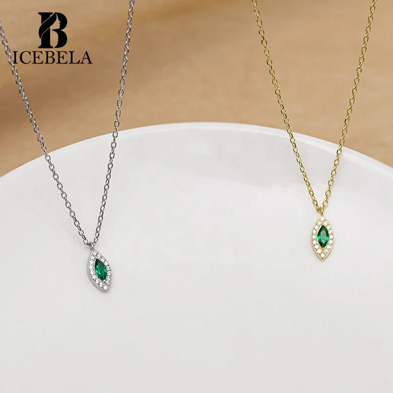 Wholesale 925 Sterling Silver Necklaces Luxury Elegant Vintage Fine Jewelry 14k Gold Plated Emerald Pendant Necklaces For Women