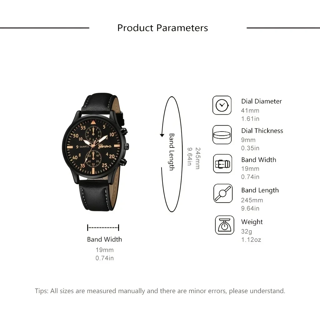 4PCS Set Fashion Mens Sport Watches Man Business Quartz Wristwatch Luxury Brown Leather Bracelet Men Casual Clock Watch Gift Set