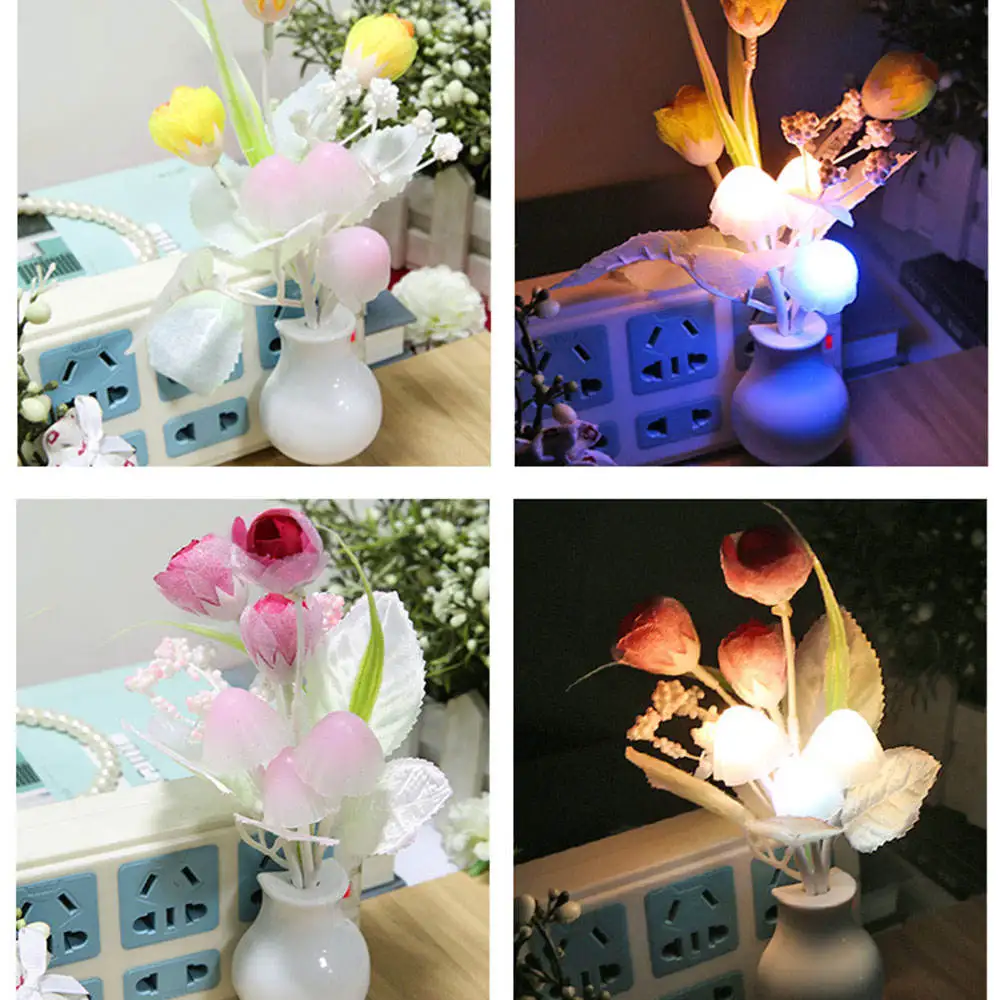 0.5w Plug-in Flower Led Mushroom Night Light W/auto Dusk To Dawn Sensor For Kids