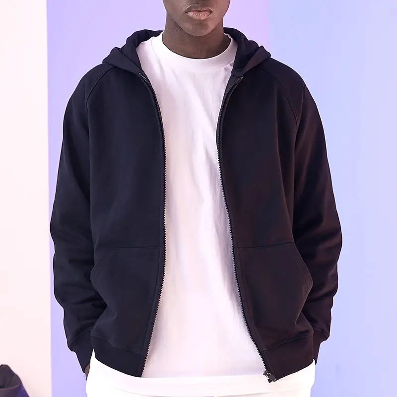High quality french terry zip up men hoodies custom puff printing logo full zip up hoodie unisex streetwear dtg hoodies