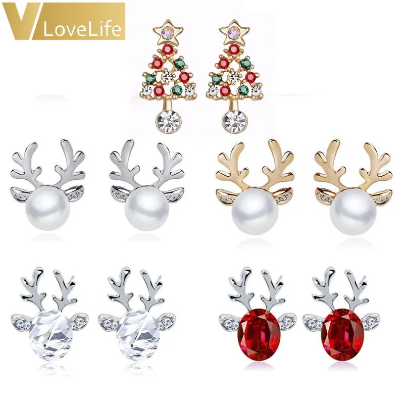 
Vlovelife Christmas Elk Antler Earrings Shiny Crystal Diamond Christmas Reindeer Pearl Earings for Women Girls Xmas Gifts 