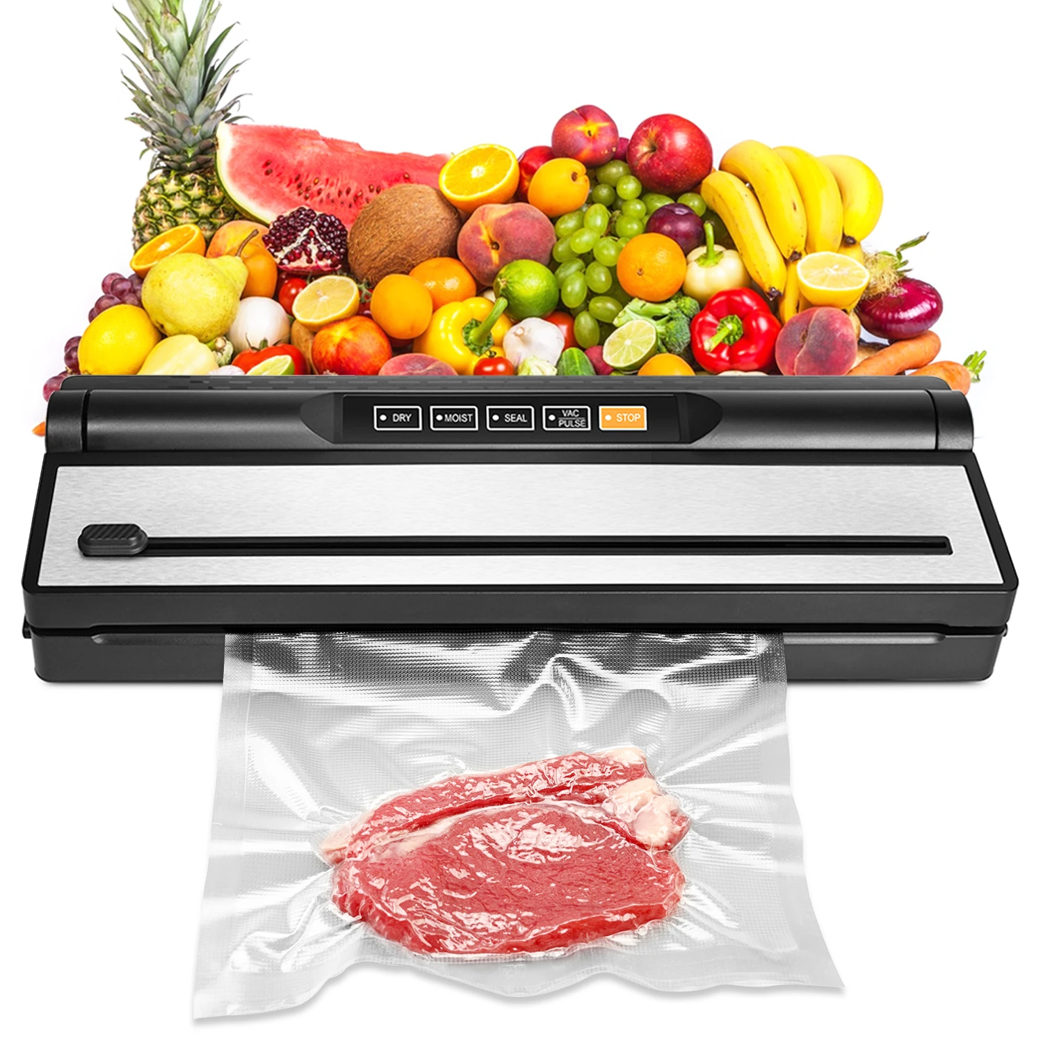 Customizable  Food Vacuum Sealer Machine With Dry/Wet Food Mode Built-in Cutter For Food Packing And Storage