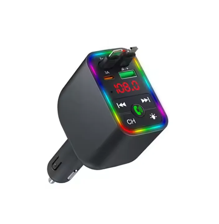 Оптовая продажа BT V5.3 выдвижное автомобильное зарядное устройство handsfree FM передатчик Type c Быстрая зарядка MP3-плеер Многофункциональный