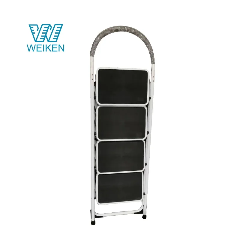 WEIKEN EN131 Kitchen Attic Steel Foldable Ladder Stool Portable Household Metal 4 Step Ladder with Handrail
