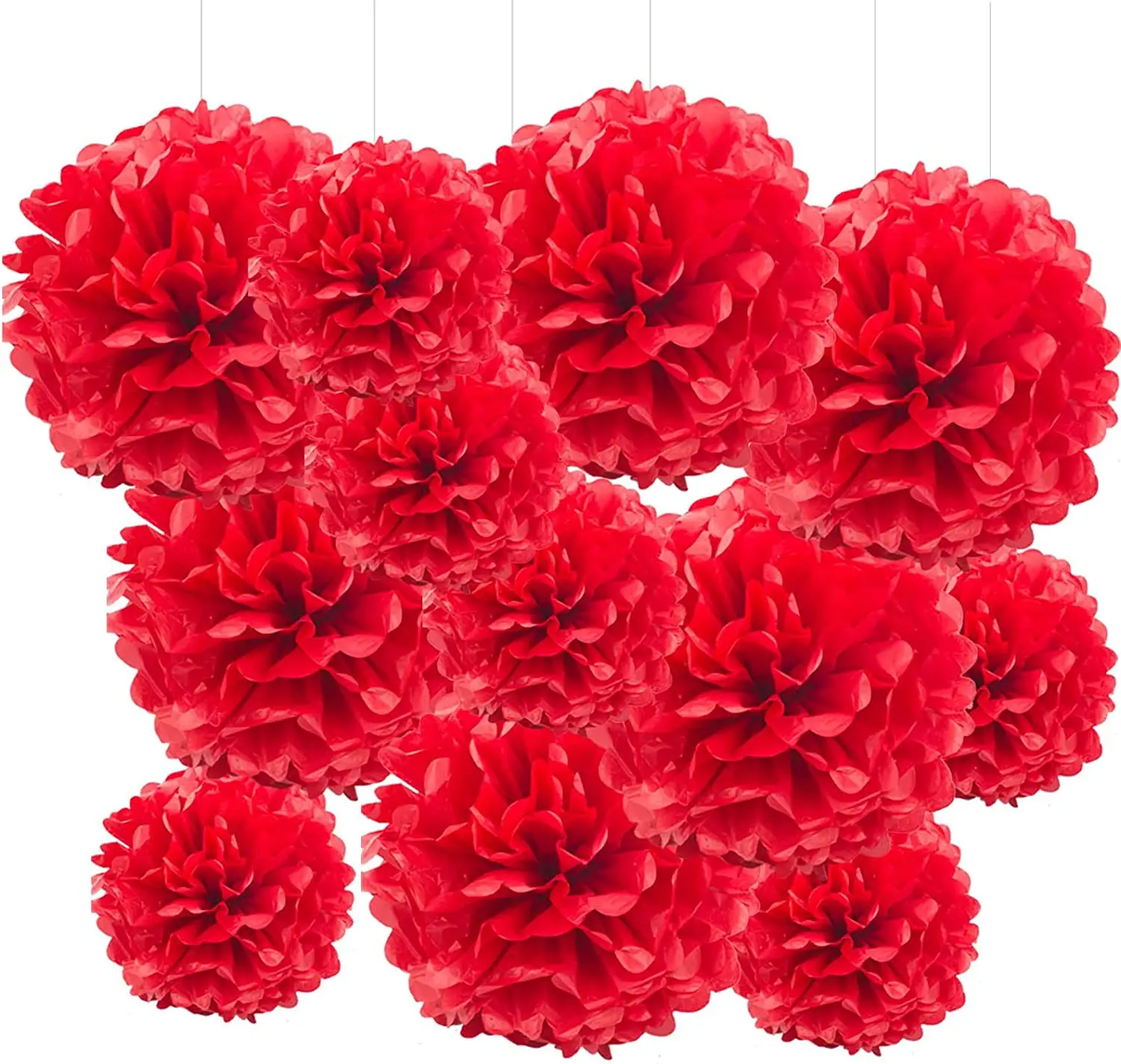 Indoor Outdoor Vary sizes Party wedding round hanging Chinese red paper pom poms for Decoration,Christmas,Festival