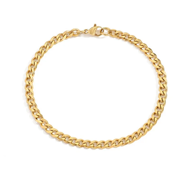 Simple 316L Stainless Steel 14K Gold Plated 6MM Wide Cuban Chain Bracelet Titanium Steel 16.5CM 18CM Link Chain Bracelet Jewelry