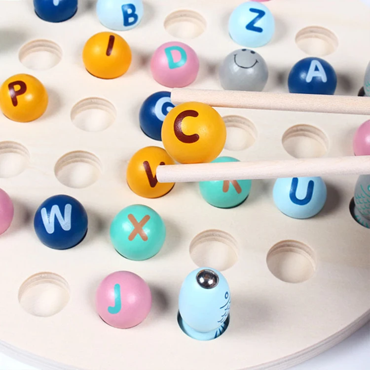 Montessori Amazon Hot Selling Learning Alphabet clip beads fishing game Baby Cognition Match Brain Toys