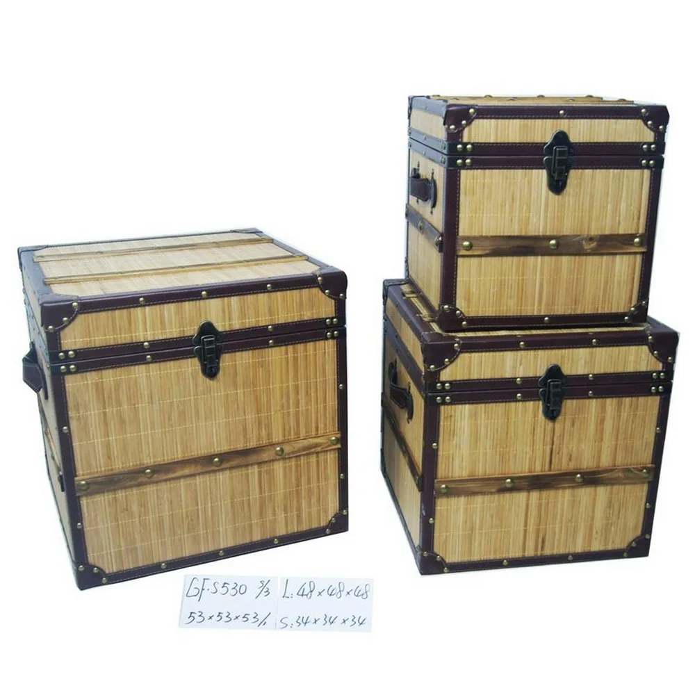 Antique Wooden Storage Trunk Box For Sale