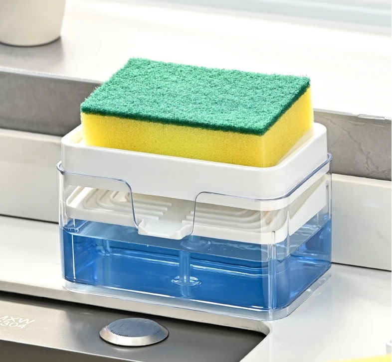 New Creative Manual Press Dish Soap Dispenser 3 in 1 Kitchen and Bathroom Sponge Holder with Pump for Wash Caddy