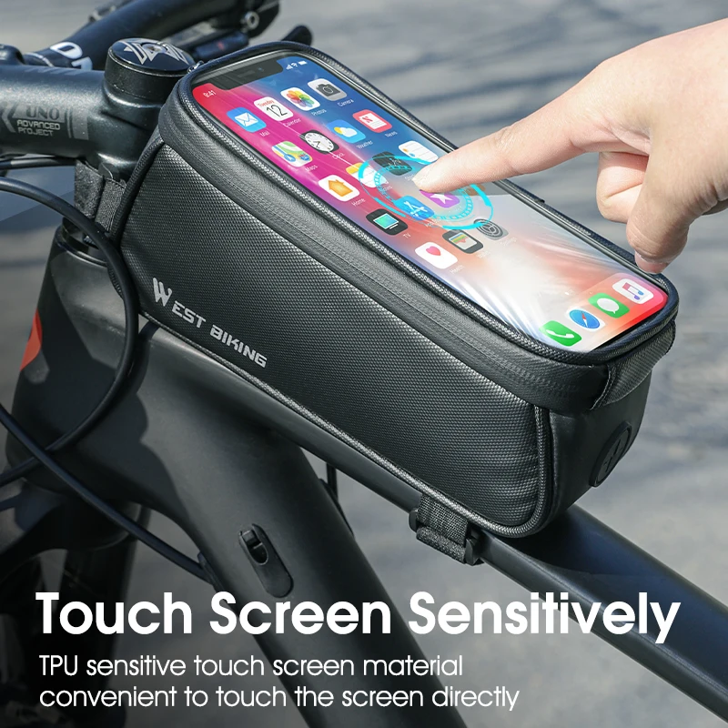 Simple Touch Screen Leather Front Tube Bag Earphone Hole 7 inch Bicycle Bag Waterproof Bike Tube Frame Phone Holder Bag