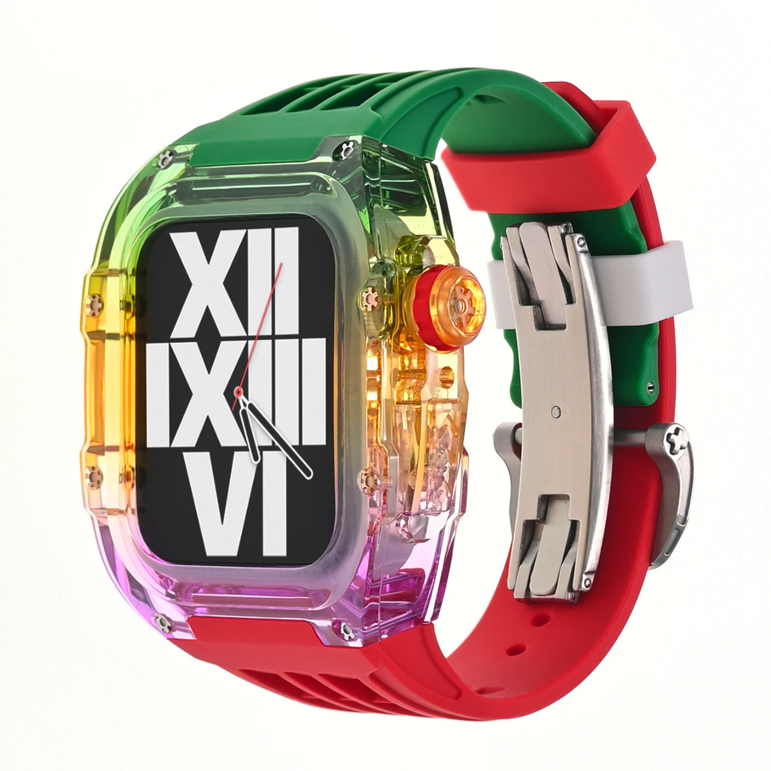 Transparent colorful iWATCH Case Modification Kit watch Case series FKM rubber replacement wristband smartwatch strap