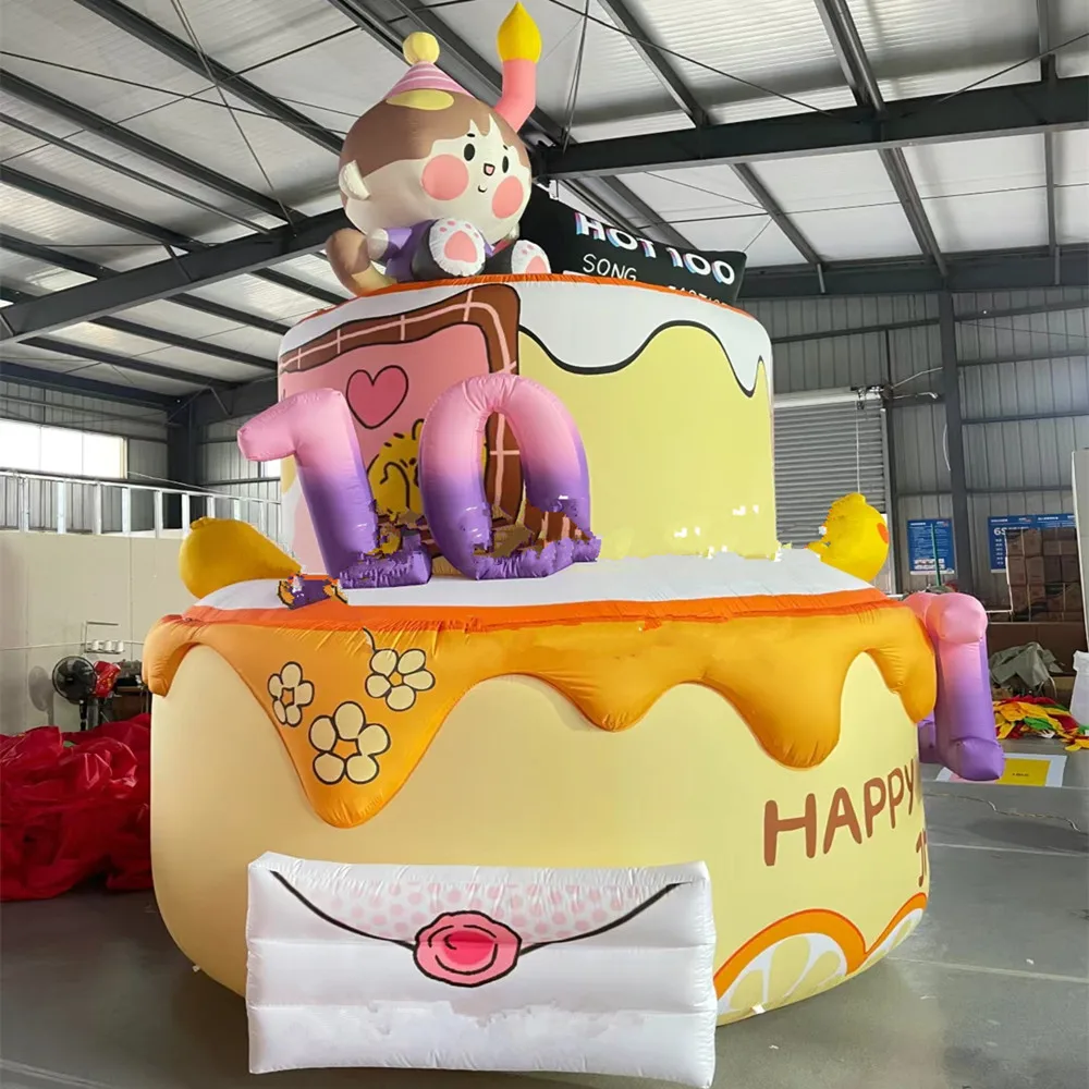 Outdoor Commercial Activity Giant Yard Decoration Inflatable Advertising Cake With Candle Inflatable Birthday Cake Model