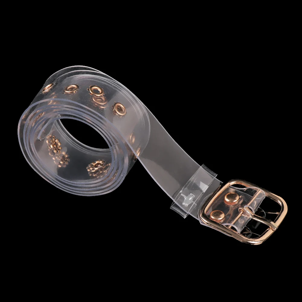 Ремень женский прозрачный, невидимый широкий пояс в стиле панк, с круглой квадратной пряжкой в форме сердца