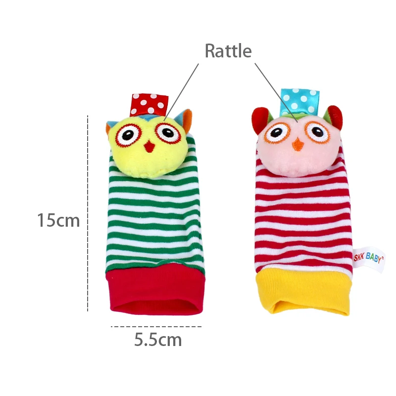 4PCS owl animal baby wrist rattles and socks stimulation plush soft toy K046E