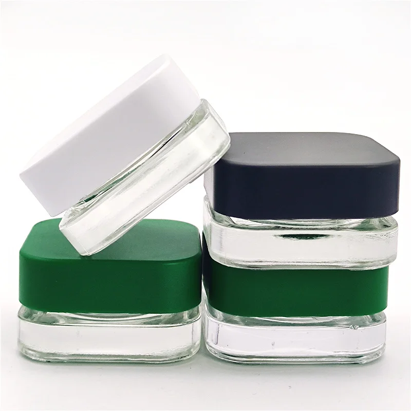 
in stock Qube jar 3ml 5ml 7ml 9ml clear black white Square Premium CR Glass Concentrate container with CR lid 