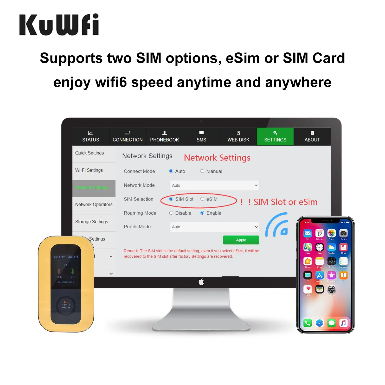 Dual sim KuWFi router 4g port forward unlocked mobile wifi hotspot 10 users eSim pocket wifi 4g lte for hiking