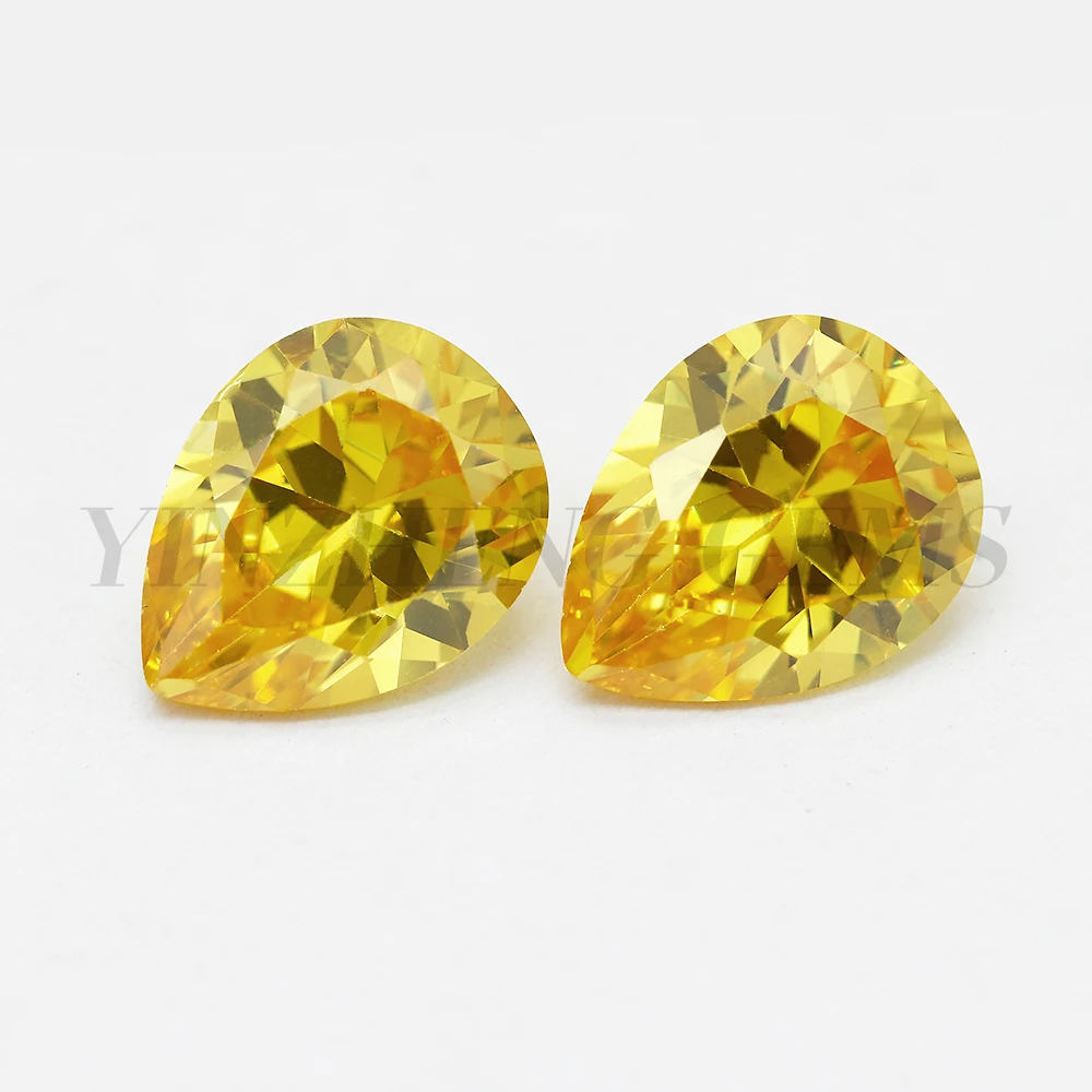 Hot Sale Loose synthetic gemstones Gold Yellow CZ Pear Cut gemstones cubic zirconia for Making Jewelry