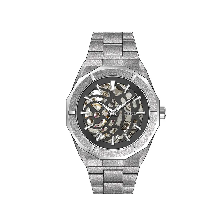 Custom logo Japan Movement mens hip hop skeleton watch skeleton automatic wrist mechanical mens tourbillon watch