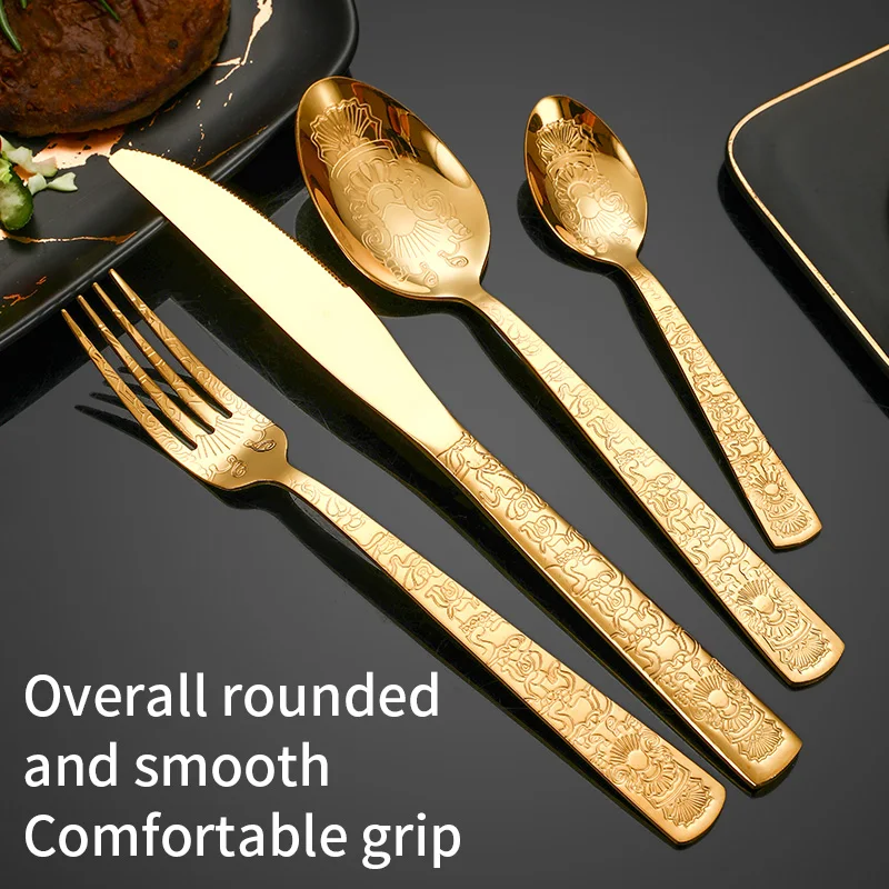 24 Pcs Cutlery Set Flatware Spoon And Forks Knife,Black Stainless Steel Gold Cutlery 24pcs Set