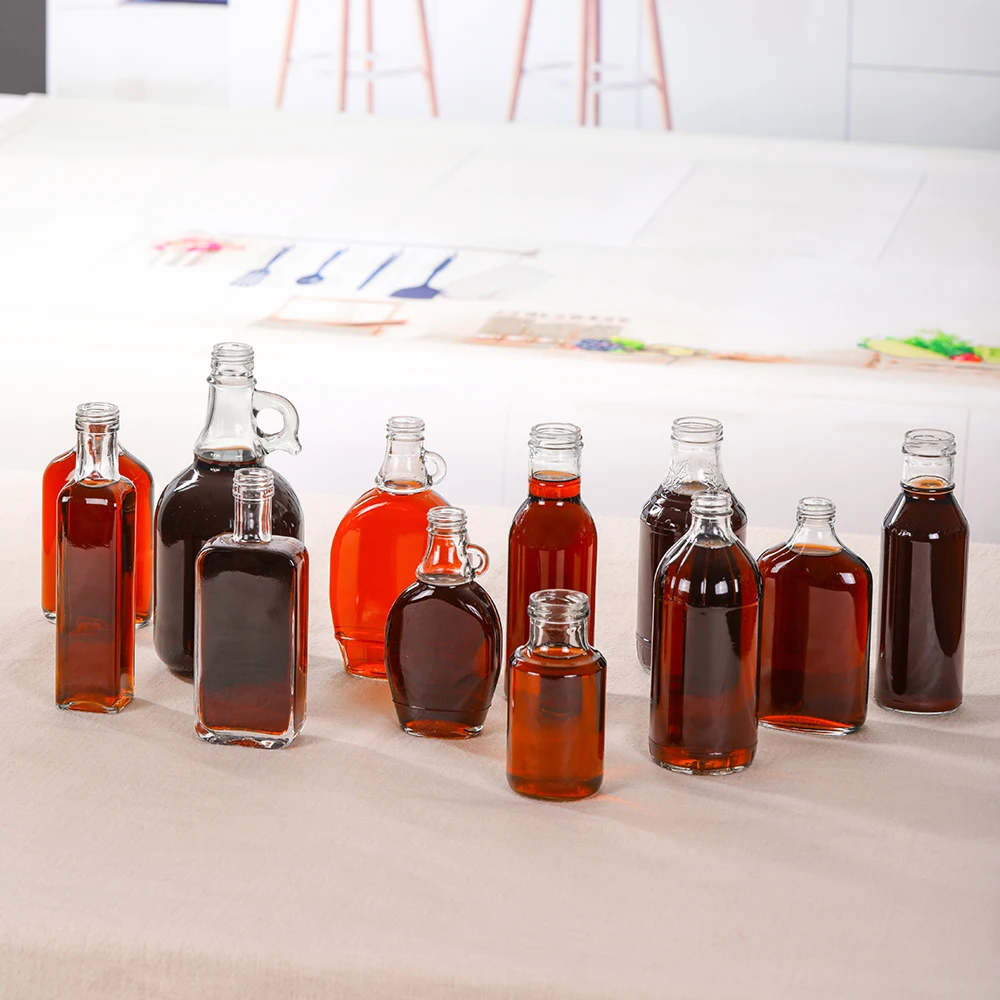 250ml 375ml Organic Maple Syrup Traditional Flat Shape Empty Glass Bottle Wholesale factory supplier