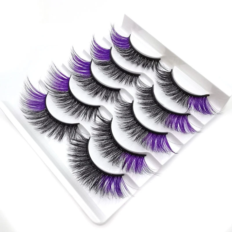 5 pairs/Tray 5D stereo Faux mink Fur Luminous Fluorescent Colorful  colored lashes on the sides stage False eyelashes