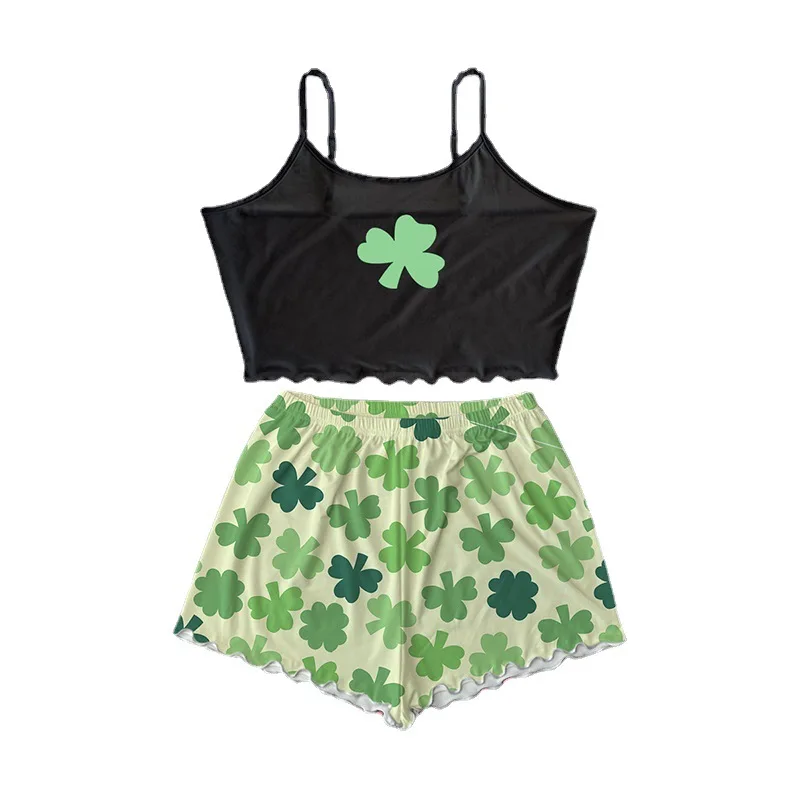 OEM Wholesale Women Two-piece Home Suit Summer Sexy Suspender Top Shorts Pajamas Milk Silk Sleeveless Sleepwear