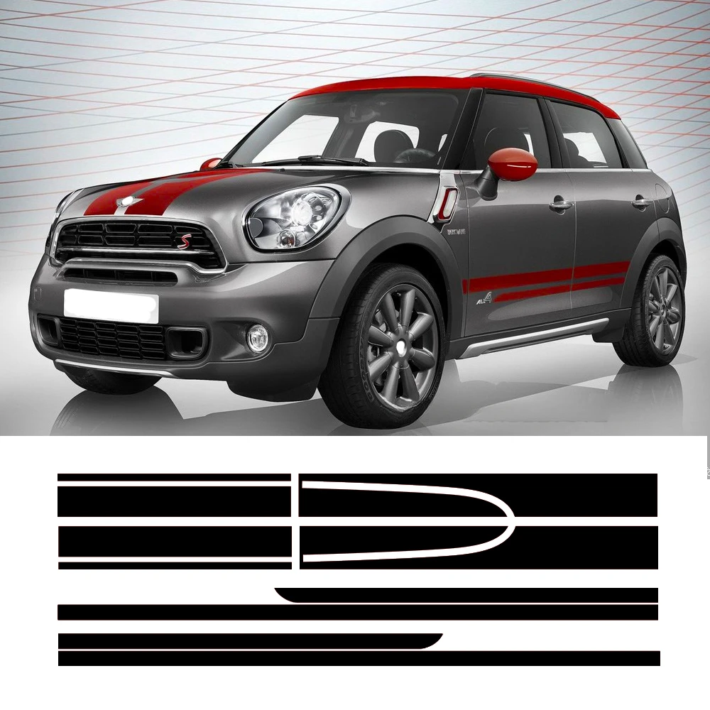 6PCS For MINI Cooper Countryman R60 JCW Car Hood Engine Cover Vinyl Trunk Rear Auto Body Kit Decal Side Stripe Skirt Sticker