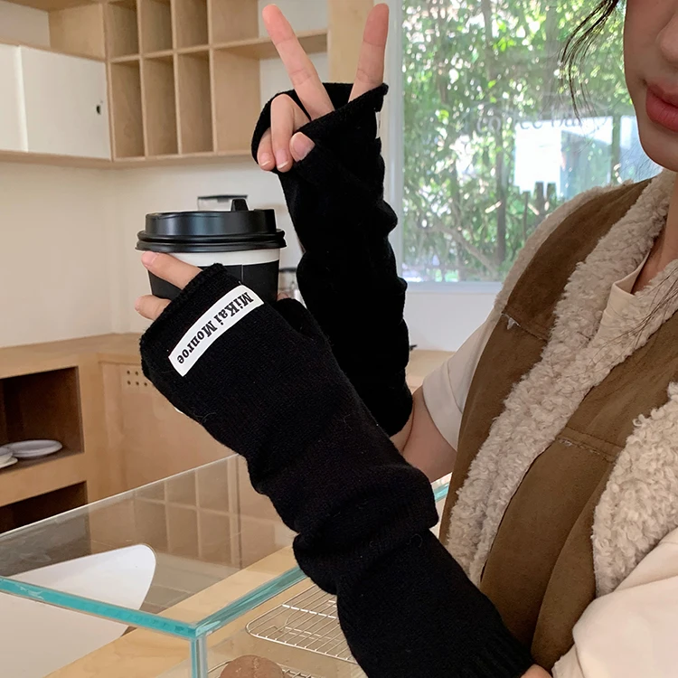 Fashion Office Wrist Protection Winter Gloves Solid Color Knitted Warm Open Finger Half Finger Mitten For Women