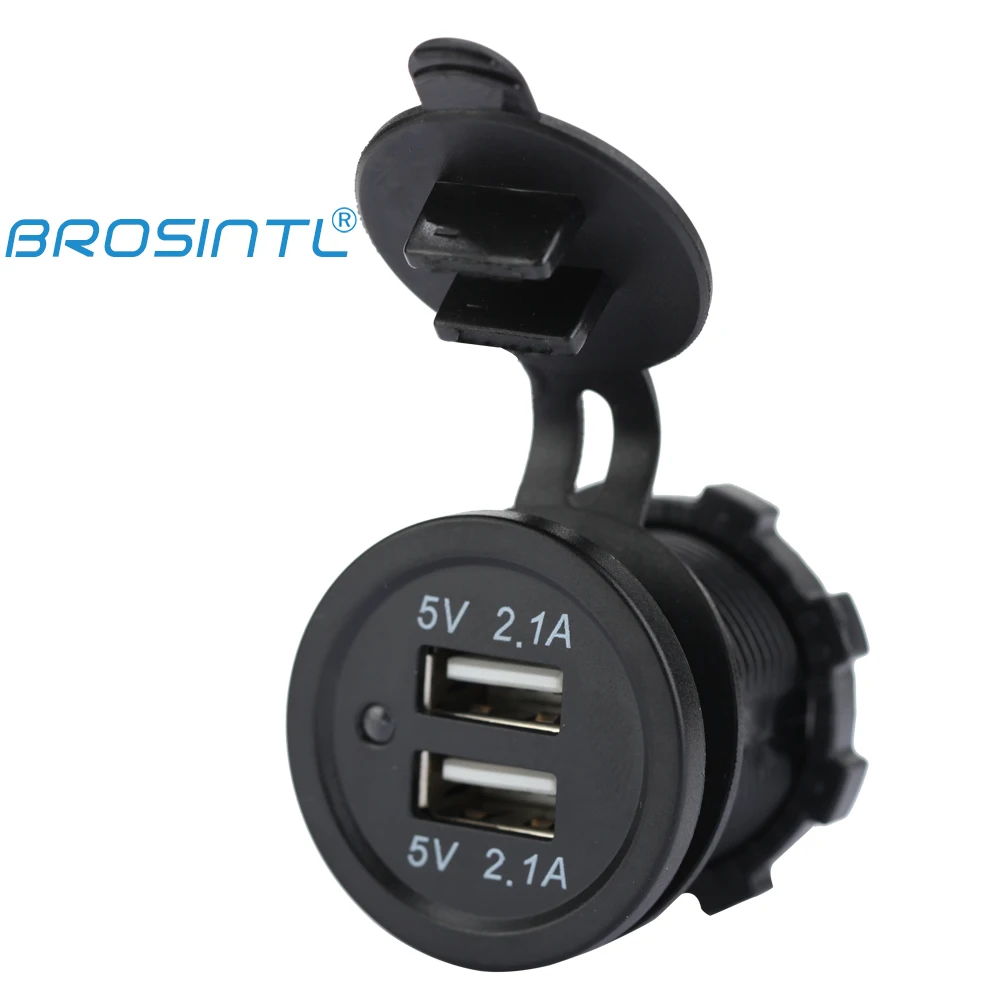 
 Зарядное устройство BROSINTL BC004KB с двумя USB-портами и светодиодным индикатором, 12 В, 24 В, 5 В, 2,1 А и 2,1 А  