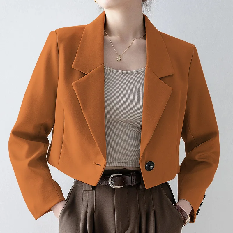 Korea Fashion Lady Slim Fashion Jacket Single Button Lapel Collar Blazer Top New Women Solid Casual Suit Coat