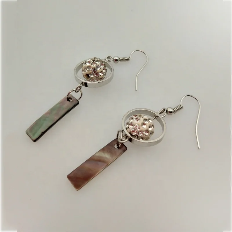 
Custom Made Natural Shell fashion Design Crystal Ball Luxury Drop Earrings 