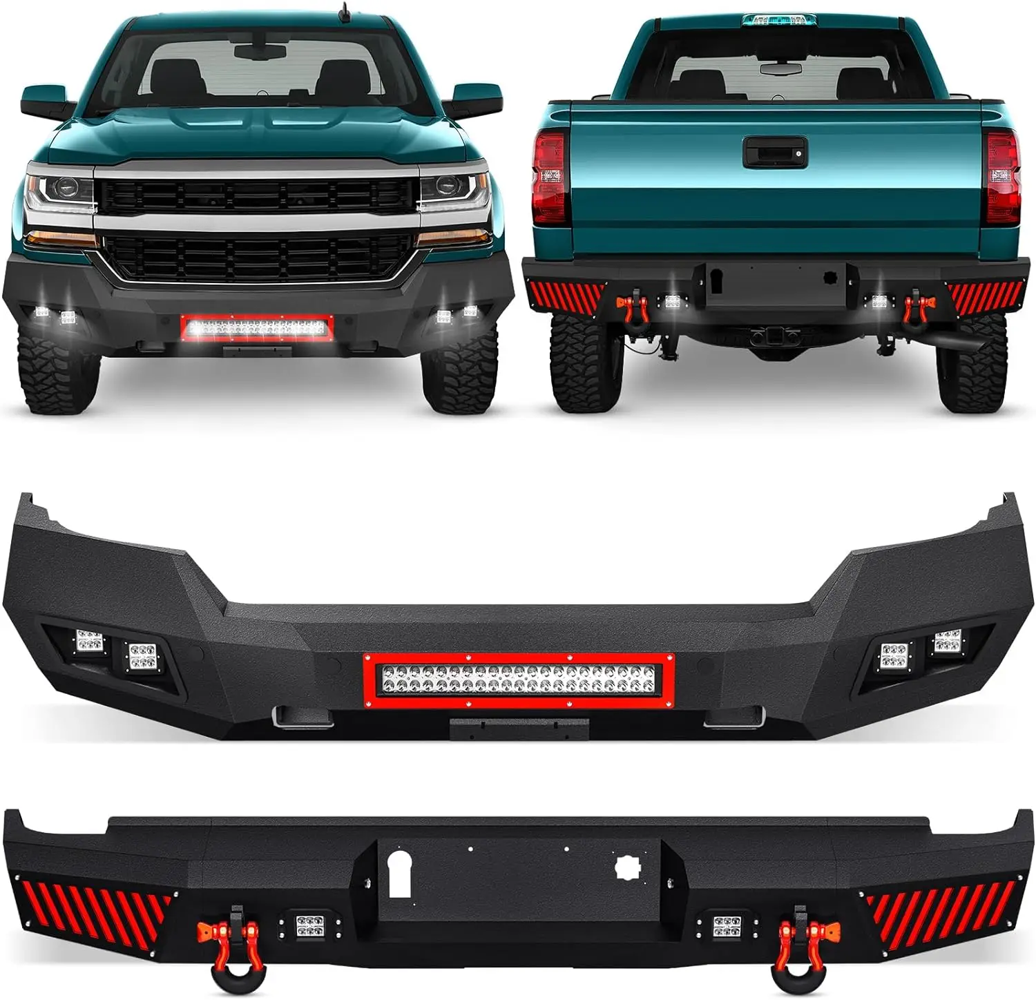 Factory Price Front & Rear Pickup Truck Bumpers fit 2016-2018 Chevy Chevrolet Silverado 1500 with License Plate and LED Lights
