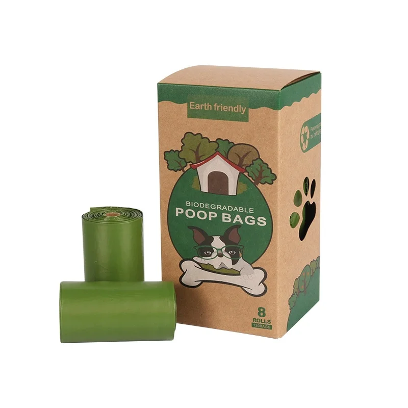 Биоразлагаемый кукурузный крахмал PLA + PBAT Pet Poop Bag мешки для собачьих кормов мешок отходов домашних животных 4 рулона упаковка 0 015 мм удаление 15 микрон