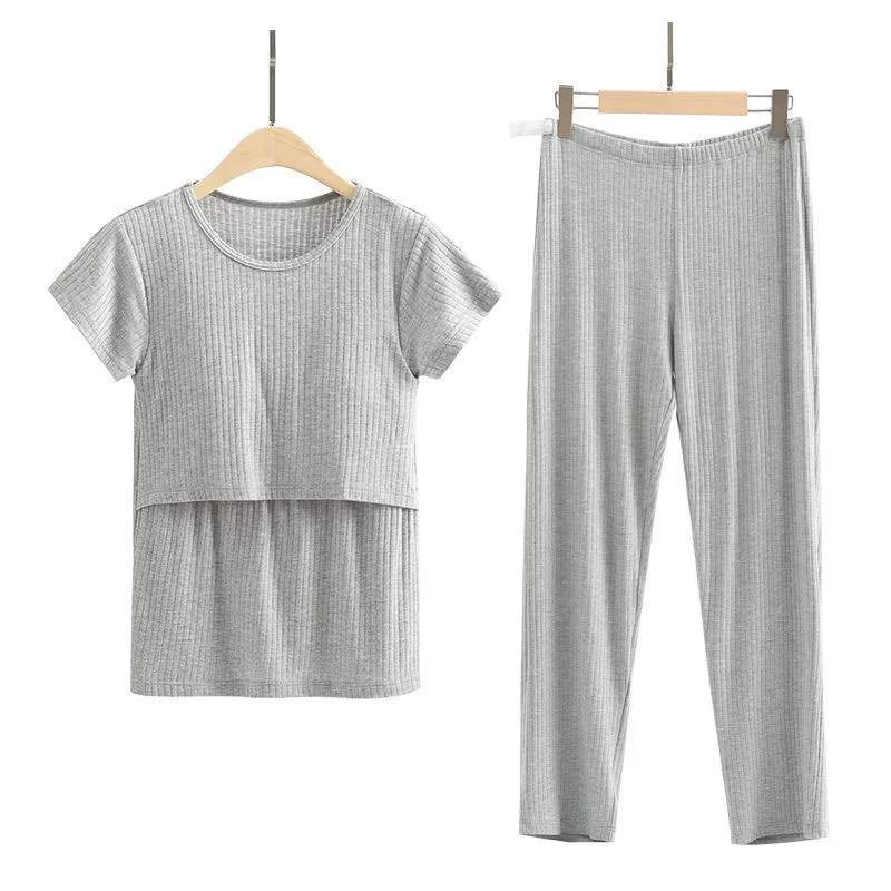 Wholesale Short Sleeve T-Shirt and Long Pant Set Maternity Casual Home Wear Women Summer Pregnant Sets Nursing Clothes