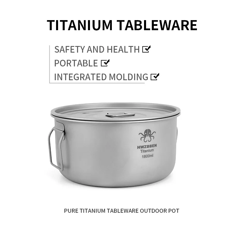 Ti01 portable light weight titanium cooking pot sandblasting camping titanium tableware