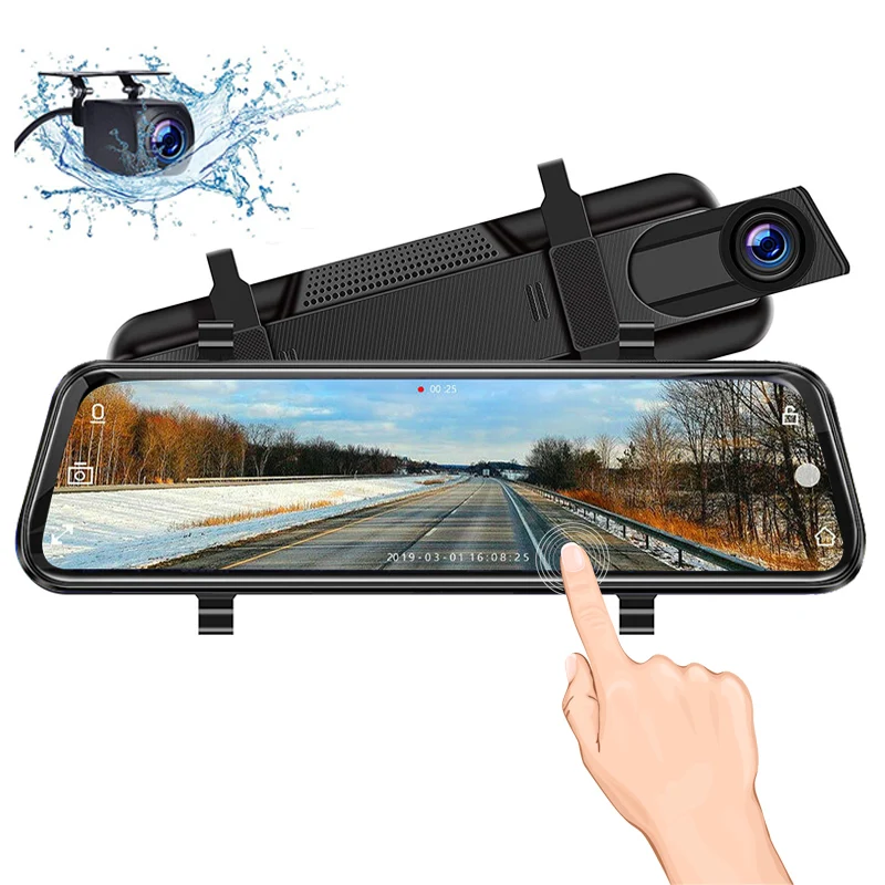 10inch Full Touch Display Wide Angle Ddual Llens 1080p Car Black Box Mirror Dash Cam Stream Video Recorder Vehicle Dvr