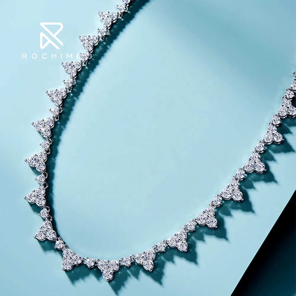 Rochime full circle triangle lab grown diamond necklace s925 silver gold plated 5a zircon jewelry for women