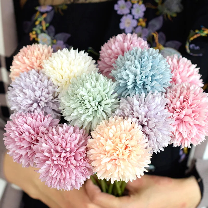 1 Bunch  29cm Artificial Flower Bouquet Silk Dandelion Fake  Flower Ball  Home Wedding Decoration Valentines Day Gifts