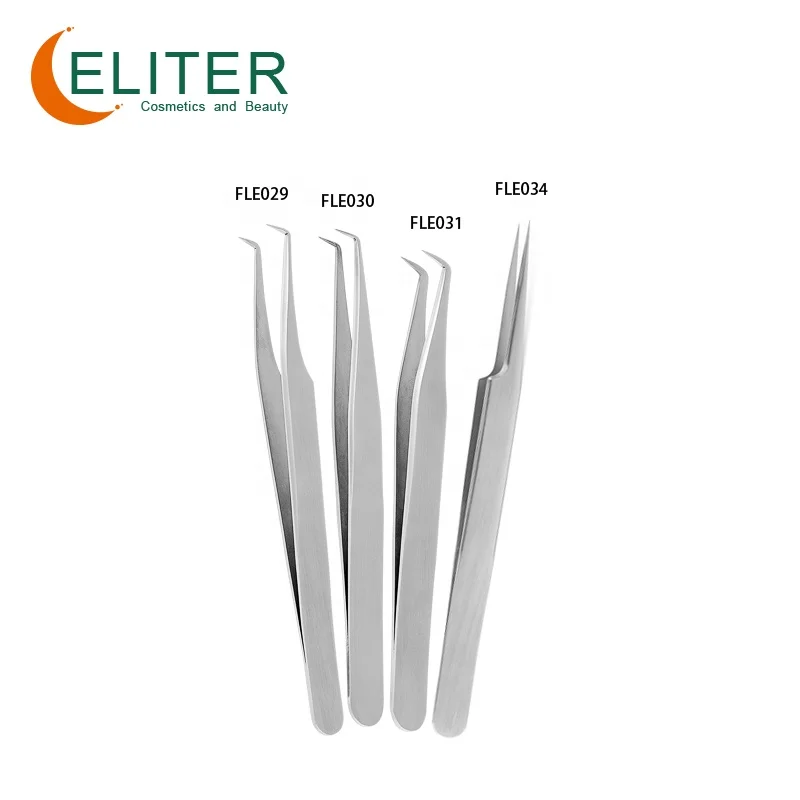 ELITER 0/80/90 Degree In Stock Eyelash Tweezers Grip Gold Matte Eyelash Tweezers Eyelash Kit With Tweezer
